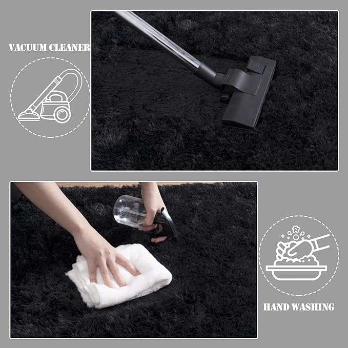 9x12 Large Area Rugs for Living Room, Ultra Fluffy Plush Rug for Living Room Bedroom, Thick Fluffy Carpet for Girls Boys Kids Room, Non Slip Dorm Rug for Home Decor Aesthetic,Black