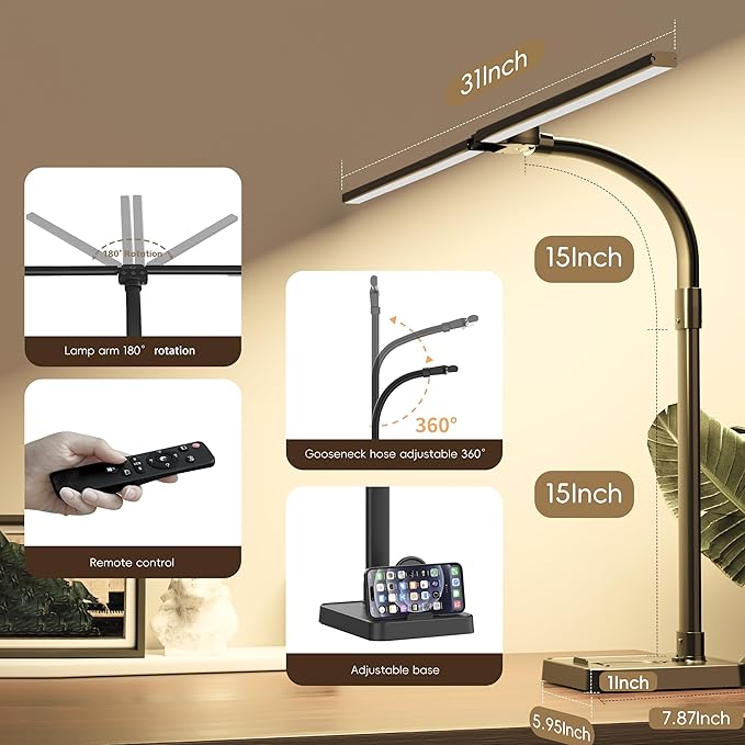 Desk lamp，Led Desk Lamp for Office Home - Eye Caring Architect lamp, 24WDual Screen Computer Monitor Adjustable Smart Desk lamp, Suitable for Home/Office/Bedroom