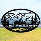 Rustic Metal Deer Cabin Sign, Christmas Gift for Living Room,Welcome Sign, Deer Outdoor Metal Wall Art, Great Gift for Hunters, Cabin Deco