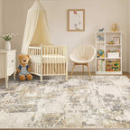 Tortania Washable 10x14 Area Rug for Living Room: Modern Abstract Neutral Large Soft Thin Rugs - Non Slip Indoor Carpet for Bedroom Dining Room Office Nursery Home Floor Decoration - Beige/Brown/Gray