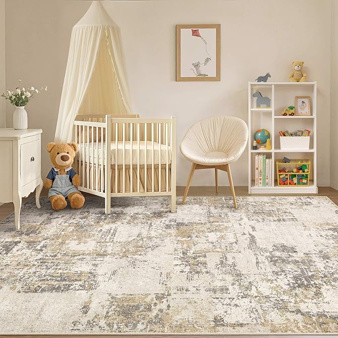 Tortania Washable 5x8 Area Rug for Living Room: Modern Abstract Neutral Large Soft Thin Rugs - Non Slip Indoor Carpet for Bedroom Dining Room Office Nursery Home Floor Decoration - Beige/Brown/Gray