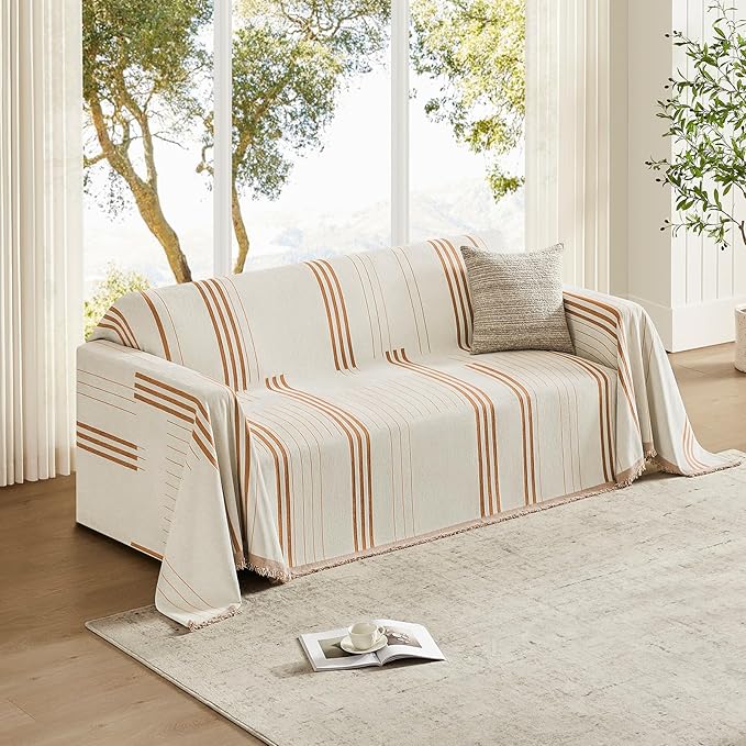 Boho Couch Cover Washable Sectional Couch Covers for Dogs Reversible Sofa Slipcover for 2 or 3 Cushion Couch Pet Friendly Furniture Protector (2# Orange, 71" x 134")