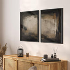 SIGNFORD Framed Canvas Print Wall Art Set Neutral Black and Brown Contemporary Minimalist Illustration Modern Art Decorative for Living Room, Bedroom, Office - 16"x24"x2 Black