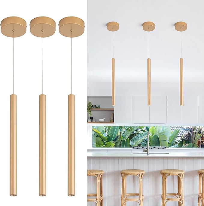 Pendant Lights Kitchen Island,Mini Pendant Lighting,3 Packs Light Modern Pendant Light, Pendant Light Fixtures Ceiling Hanging Lights for Kitchen Island Dining Room Bar Living Room 6000K Gold