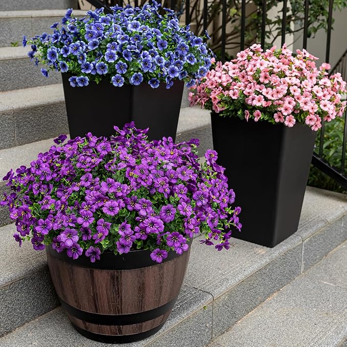 20 Bundles Artificial Flowers for Outdoor Fake Plants for Spring Decoration,Faux Eucalyptus Flowers for Planter UV Resistant Lifelike for Home Porch Garden（Pink）