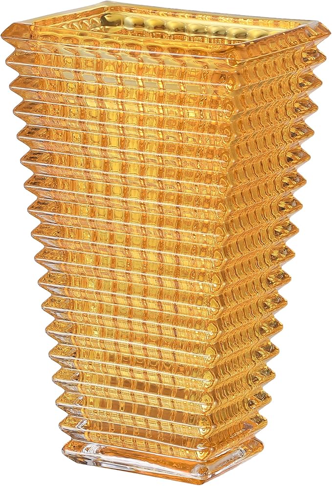 MCMCNCUIU Crystal Glass Vase, Large Crystal Vases for Flowers, Large Flower Vase,Amber Modern Vases for Living Room, Bedroom, Kitchen, Dining Table, Mantle, Wedding, 11 Inches