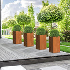 Cor Ten Steel Planter 26 Inch Tall Planter with Drainage Holes, Rust-Resistant/Heavy-Duty Metal Planter Box for Garden, Patio, Porch & Yard (14x14x26in)