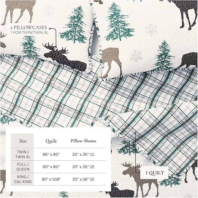 Great Bay Home Lodge Bedspread King Size Quilt with 2 Shams. Cabin 3-Piece Reversible All Season Quilt Set. Rustic Quilt Coverlet Bed Set. Wilderness Collection (Moose - Chocolate)