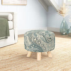 Asense Small Round Ottoman Foot Rest Stool Linen Padded Seat Footstool Ottoman with Anti-Slip Wooden Legs (Blue+Beige,Linen)