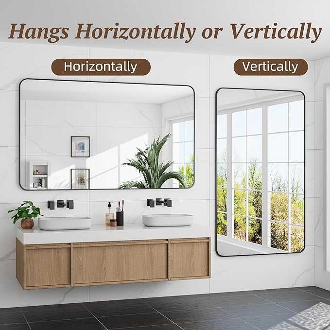 Bathroom Mirror 60" x 36", Large Rectangle Wall Mirror, Black Metal Frame Wall Mounted Mirrors for Bathroom, Vanity, Bedroom, Entryway Decor(Horizontal/Vertical)