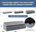 HOMBYS 3-in-1 Adjustable Height Wedge Pillow, 7" Height Leg Knee Pillow for Side Sleepers & Aligns Spine, Supportive Bolster Pillow for Pregnancy Relieves Pressure Hip Leg Elevation, 22", Light Grey