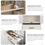 JXQTLINGMU Farmhouse Kitchen Pantry Cabinet - 72" Tall Wood Kitchen Storage Cabinets with Adjustable Shelves & 2 Barn Style Doors & Drawer, Versatile Storage for Dining Room, Bathroom, Antique White