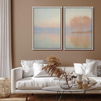 SIGNFORD Framed Canvas Print Wall Art Set Pastel Lake Landscape Serene Sunrise Water Reflection Illustration Modern Art Decorative Nordic Nature for Living Room, Bedroom, Office - 16"x24"x2 White
