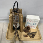 Handcrafted Farmhouse Wooden Decorative Beads Garland, Table Tray Boho Wood Beads with Tassel, Small Rustic Antique Decor for Home and Events (Dark Walnut)