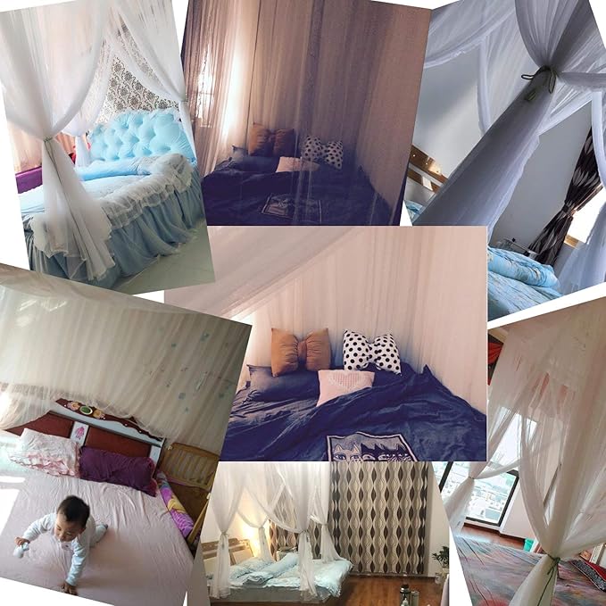 Bed Canopy, Canopy Bed Curtains Bed Drapes for Full Queen King Size Bed Mosquito Net Bed Canopy Curtains for Patio Indoor Outdoor Room Decor Screen Netting Canopy Curtains White