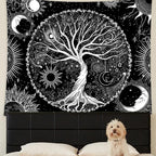 AACKart Tree of Life Tapestry for Bedroom Aesthetic Room Decor-Black and White Spiritual Tree Tapestry Wall Hanging with Sun Moon Star 78.7×59.1 inches