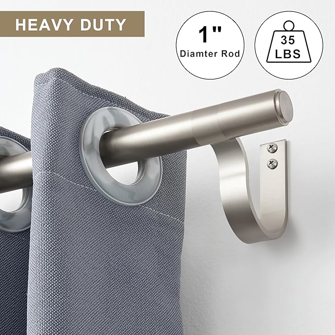 Curtain Rods for 28-68” Windows, Splicing Construction, 1” Adjustable Drapery Rod with Aluminum Alloy Brackets and Finials for Window, Sliding Door, Patio, Living Room Decoration, Brushed Nickel