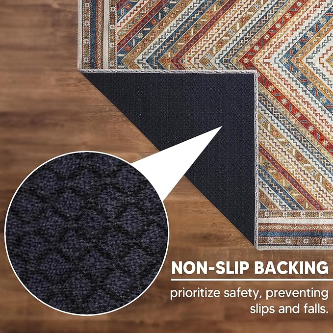 Keen Home Design 8x10 Rug - Machine Washable Area Rug with Non-Slip Backing, Ideal for Living Room, Dining Room, Bedroom - Vintage, Easy Clean, Durable, Low Pile Rug - (8' x 10')
