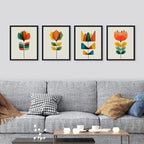 SIGNWIN Framed Mid-Century Modern Retro Botanical Flower Garden Wall Art, Set of 4 Abstract Geometric Wall Decor Prints, Nature Wilderness Wall Décor for Living Room, Bedroom - 11"x14" Black
