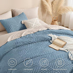Andency Greyish Blue Oversized King Comforter 128''x120'', 3 Pieces Soft Boho Bedding Set & Collections, Farmhouse Tufted Fluffy Shabby Chic Bed Set for All Seasons (1 Comforter, 2 Pillowcases)