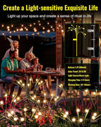 luckystyle Solar Garden Lights 4 Pack,2 Lighting Modes Fairy Lights with Artificial Green Leaves & Branches,32 LED Big Bulb Solar Lights Outdoor Waterproof Firefly Light for Yard Pathway Patio Decor