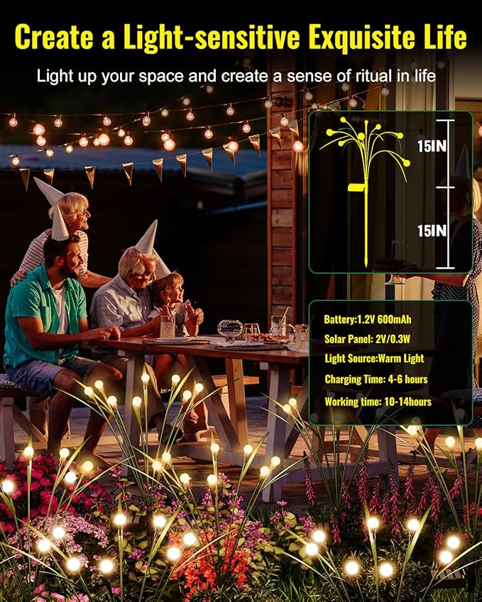 luckystyle Solar Garden Lights 4 Pack,2 Lighting Modes Fairy Lights with Artificial Green Leaves & Branches,32 LED Big Bulb Solar Lights Outdoor Waterproof Firefly Light for Yard Pathway Patio Decor