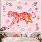 Lunerfex Y2K Tapestry Pink Tiger Wall Tapestry, Cute Tapestries for Bedroom Funny Tapestries Wall Hanging for Bedroom Living Room Decor Pink-3 44"x60"