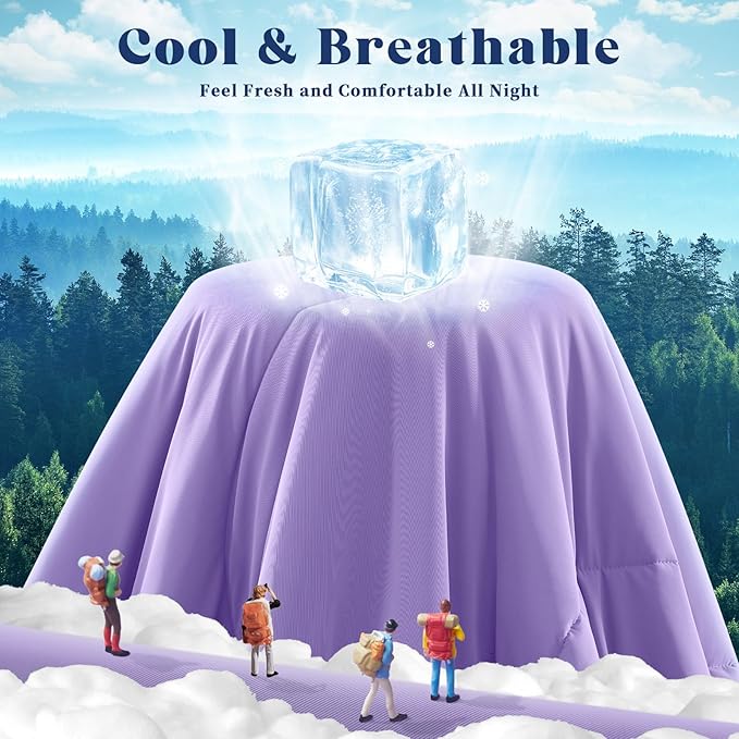 Cooling Comforter Twin Size, Double-Sided Cooling Blanket for Hot Sleepers & Night Sweats, Arc-Chill Q-Max > 0.4 Breathable Ice Blanket, Lightweight Cold Comforter (68''x90'', Purple)