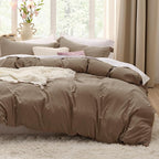 Bedsure Deep Khaki Duvet Cover King Size - 3 Pieces Prewashed Cotton-Like Extra Soft Bedding Set, Includes 1 Duvet Cover 104x90 Inches with Zipper Closure & 2 Pillow Shams, Comforter Not Included