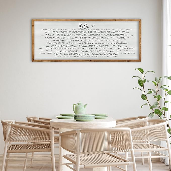 ZZJJHYWGQ Bible Verse Wall Decor Psalm 91 Wall Art 32"×12" Scripture Print Sign for Living Room Home Religious Prayer Room Family Christian Inspirational Quotes Catholic Wall Hanging (Wood)