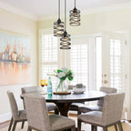 Pendant Lights Kitchen Island Black Pendant Light Fixtures 3-Light Spiral Iron Kitchen Island Lighting Adjustable Hanging Cluster Pendant Lighting for Dining Room with Clear Glass Shade