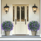 Artificial Boxwood Topiary Ball with Lavender, Set of 2 Artificial Shrub Bushes with Ground Spike, Fake Evergreen Tree for Porch, Artificial Plants for Outdoor Planters Indoor UV Resistant