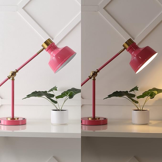 JONATHAN Y JYL7124D Allegra 18.5" Adjustable Cantilever LED Task Lamp, USB Charging Port, Classic, Coastal, Industrial, Farmhouse, Traditional for Bedroom, Living Room, Office, Pink/Brass Gold