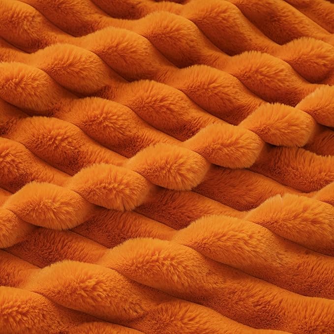 Cozy Bliss Fall Harvest Faux Fur Throw Blanket for Couch, Cozy Warm Plush Striped Blanket for for Decorating Couch Sofa Bedroom Living Room,50 * 60 Inches Burnt Orange
