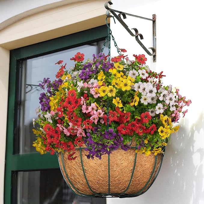20 Bundles Artificial Flowers for Outdoors, UV Resistant Fake Plants Flowers Greenery Shrubs Plants for Decoration Outside Plants Hanging Planter Home Garden Decor