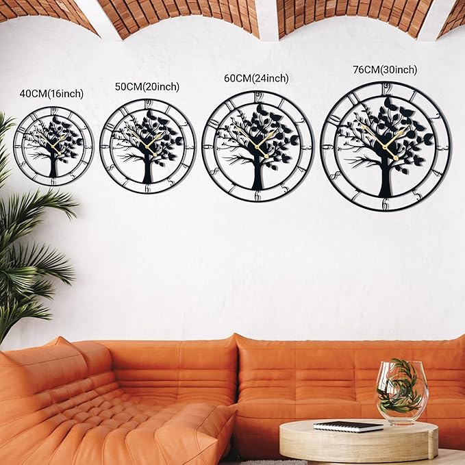 30inch/76cm Extra Large Tree of Life Wall Clocks for Living Room Decor,Bedroom,Battery Operated,Metal,Decorative,Analog,Silent,Non Ticking Wall Clock,Room Wall Decor (Tree of Life, 30 inches)