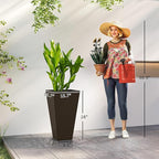 Outsunny Tall Planters for Outdoor Plants Set of 3, 28 in Taper Planters with Drainage Holes, Indoor Grande Plant Pots, Front Porch Decor, Brown