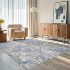 Tortania Washable 3x5 Area Rug - Modern Abstract Neutral Rugs Indoor Soft Thin Mat Non Slip Carpet for Entrance Front Door Living Room Bedroom Home Floor Decoration - Blue Grey
