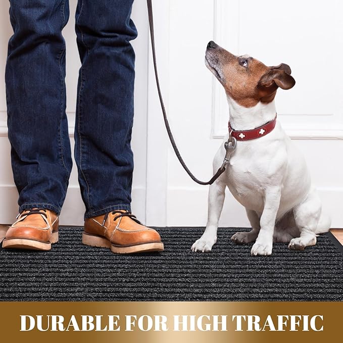 Yimobra Front Door Mat Outdoor Indoor Entrance, 100% Waterproof All-Season All Weather Doormat, Welcome Matt Outside Entry, Non Slip, Low Profile, Heavy Duty Patio Porch Floor Mat,29.5 x 17,Black Grey