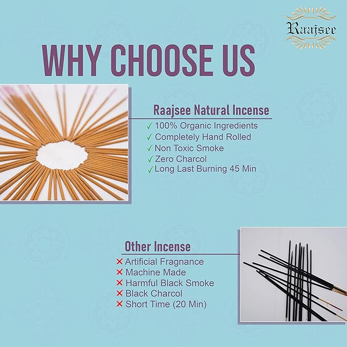 Raajsee Frankincense & Myrrh Incense Sticks, 100%-Natural Charcoal Free Organic Non Toxic Clean Burning Handmade Insence Sticks 100 gm Pack, Meditation Gifts – Spritual Cleansing