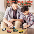 KIDAMI Diecast Toy Trucks 4 Pack Die Cast Metal Toy Cars Pull Back Cars Openable Doors Off-Road Vehicles Birthday Gift for Boys and Toddlers (Original)