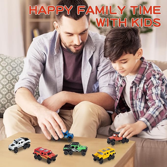 KIDAMI Diecast Toy Trucks 4 Pack Die Cast Metal Toy Cars Pull Back Cars Openable Doors Off-Road Vehicles Birthday Gift for Boys and Toddlers (Original)