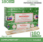 Satya Patchouli Incense Sticks, Satya Bng (Bangalore) Insenses 15gmx12 Pack with Raajsee Incense Holder Bundle, Satya Nagchampa Natural Incense
