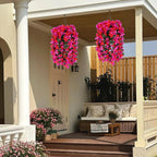 Artificial Bougainvillea Flowers for Outdoor Plant,2 pcs Faux Hanging Flowers Bougainvillea for Outside Decoration,Fake Silk UV Resistant Vines for Front Door Porch(Rose red+Fuchsia)