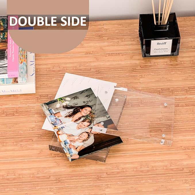 4 Pack Acrylic Photo Frames 3.5x5 Double Side Magnets Picture Frame, Clear Acrylic Frames for 2x3, 3x5 Pictures, 10 + 10MM Thickness