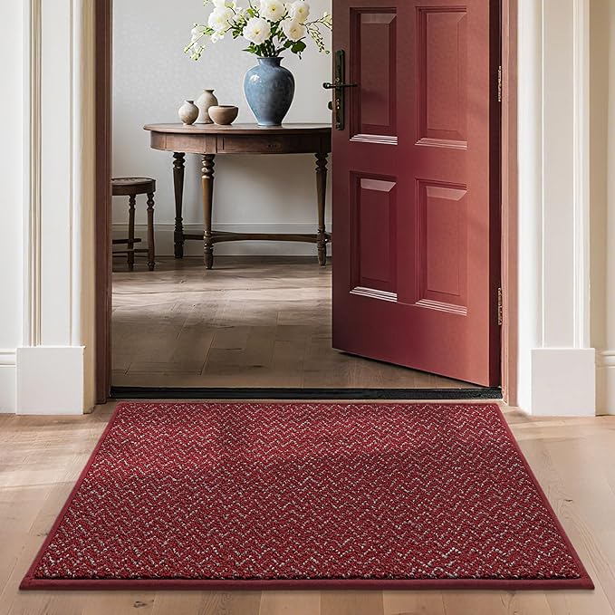 COSY HOMEER-Door-Mat 24"x36" Non Slip Absorbent Entryway Rugs Dirt Trapper Doormats Washable Entrance Mats Low Pile Welcome Floor Mat for Front Back Door and Entry Mats,Red