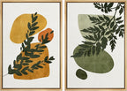 SIGNFORD Framed Canvas Print Wall Art Set Mid-Century Forest Fern Leaf Collage Abstract Shapes Illustration Modern Art Decorative Nordic Nature for Living Room, Bedroom, Office - 16"x24"x2 Natural