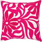 Alysheer Farmhouse Floral Leaves Embroidered Decorative Throw Pillow Cover 18x18 inches, Boho Tufted Flowers Embroidery Pattern Chic Cotton Cushion Case for Couch Bed Sofa Living Room(Bright Hot Pink)