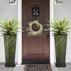 KOL 28''H. Tall Metal Planter with Saucer, Galvanized Steel Glazed Planter Pots with Drainage Hole for Indoor & Outdoor Use, Set of 2, Decorative Flower Plant Pots for Front Porch, Patio, Deck - Green