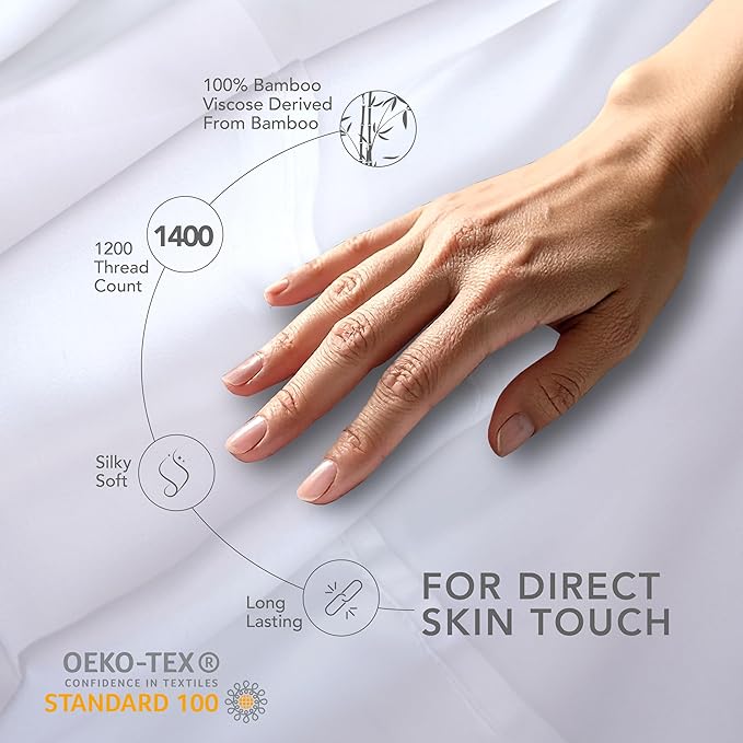 EPITEX Solid 4 Piece King Sheet Set, Viscose Derived from Bamboo, Breathable and Ultra-Soft Bed Sheets Set, Luxurious Hote Bedding for Hot Sleeper, 1400 Thread Count, Deep Pocket Up to 16'', White